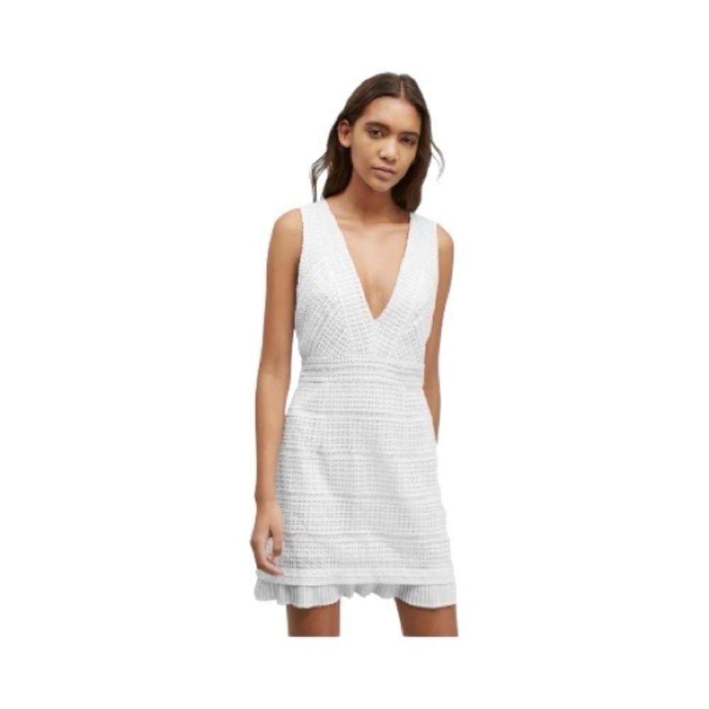 FRENCH CONNECTION-Sleeveless White V-Neck Eyelet Mini Dress-size 6-MSRP $198
